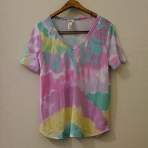 Multicolor Pastel Tie-Dye V-Neck Tee